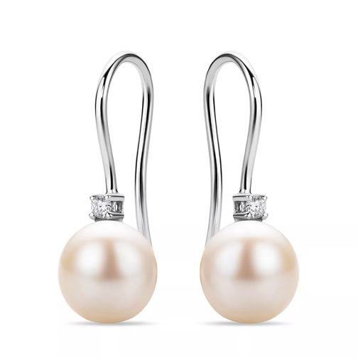 DIAMADA 18KT Earrings with Diamonds and Pearls White Gold Drop Earring