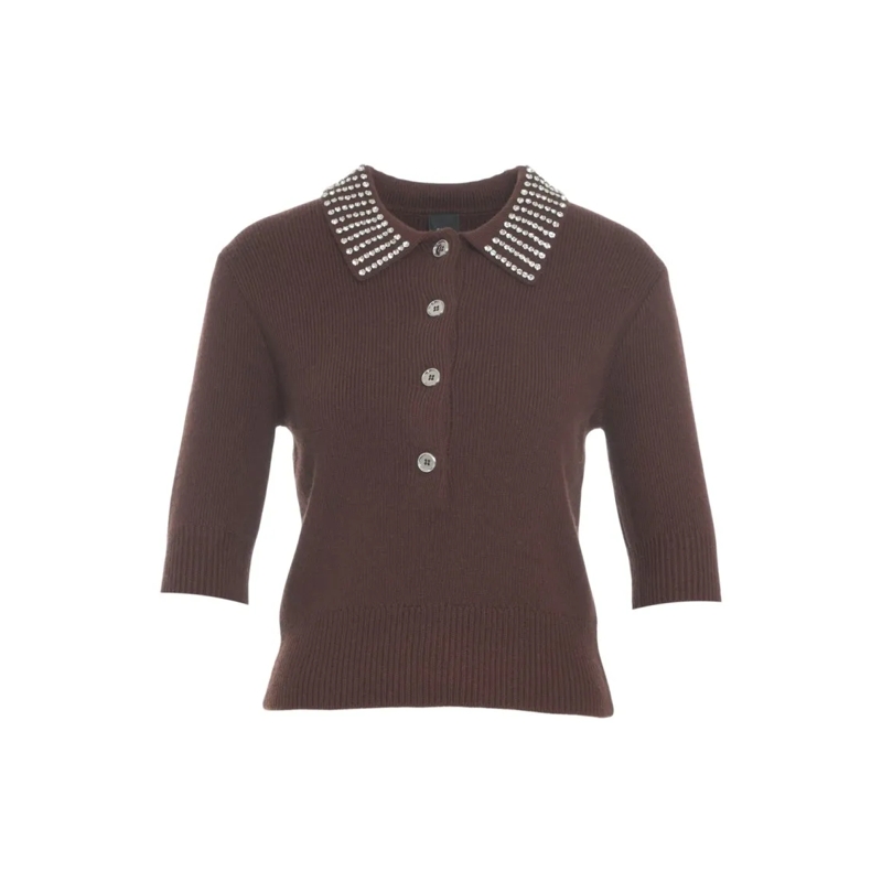 Pinko Pullover Knitted Pullover With Rhinestone Applications Grey