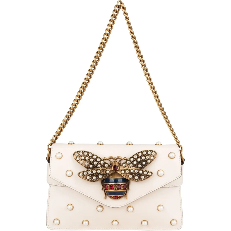 Gucci Tote Gucci White Leather Queen Margaret Bee Shoulder Ba weiß