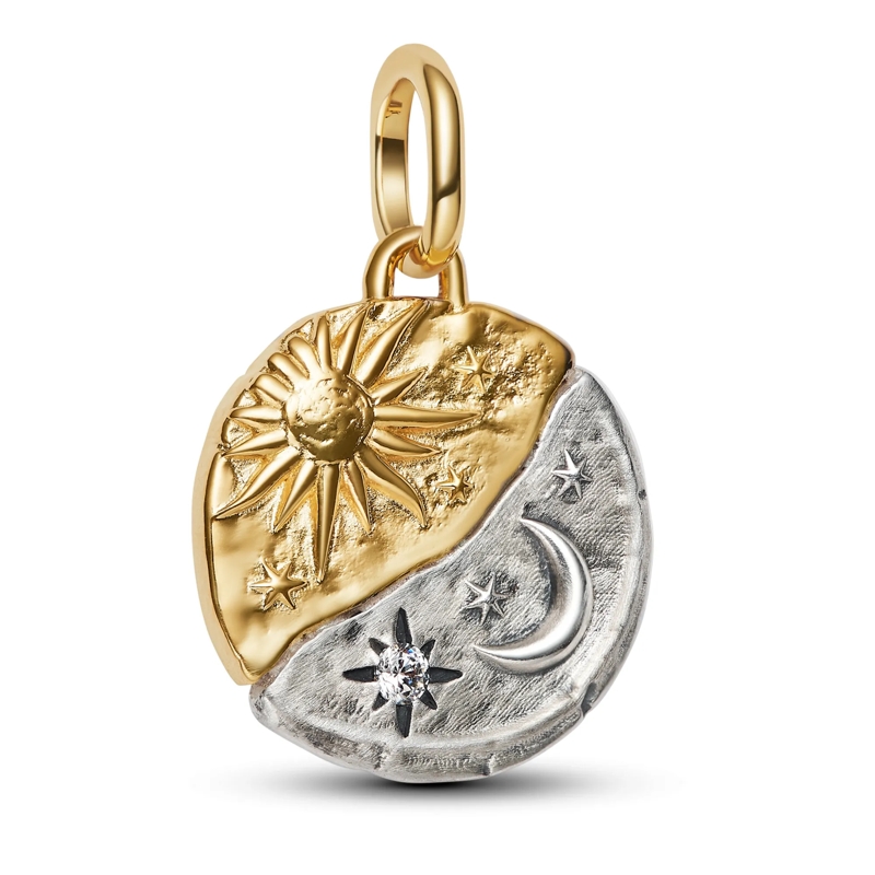 Pandora Anhänger Sonne und Mond Medaillon-Charm 14 Karat Vergoldung