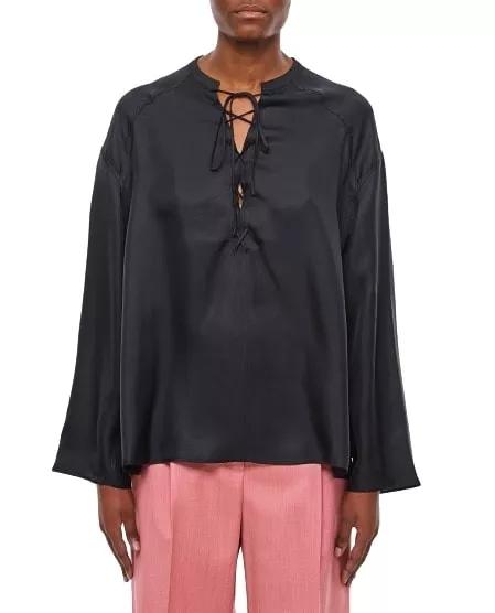 Loulou Studio - Flared Long Sleeve Blouse - Größe S - black