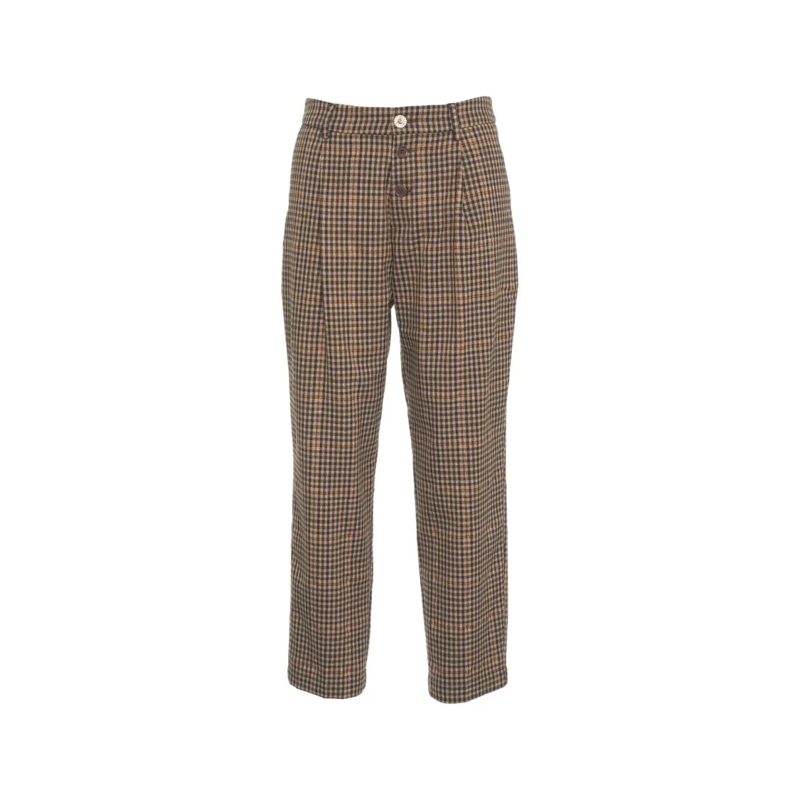 LIU JO  Pleated Plaid Trousers Brown