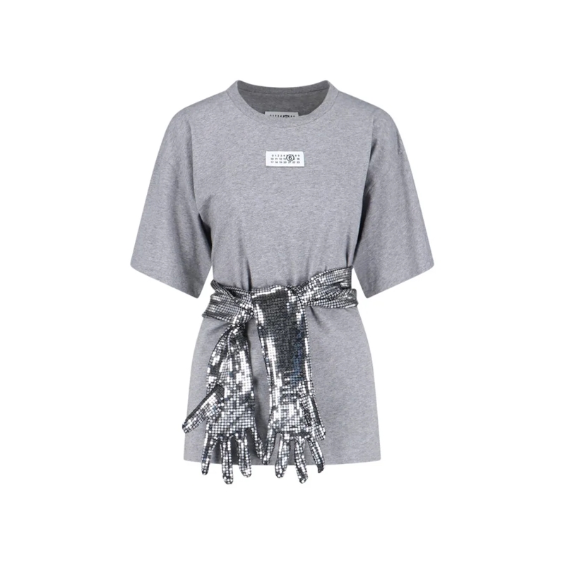 MM6 Maison Margiela T-Shirt Numeric Tag Gloves T-Shirt – Grey Grey