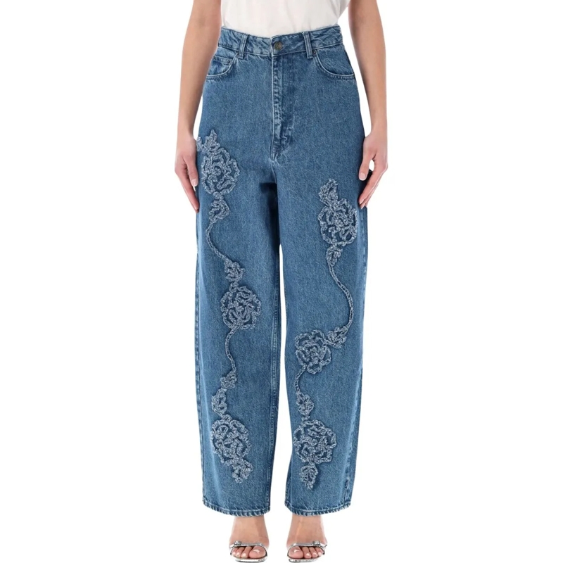 Rotate Jeans Floral Denim Boyfriend Jeans Blue