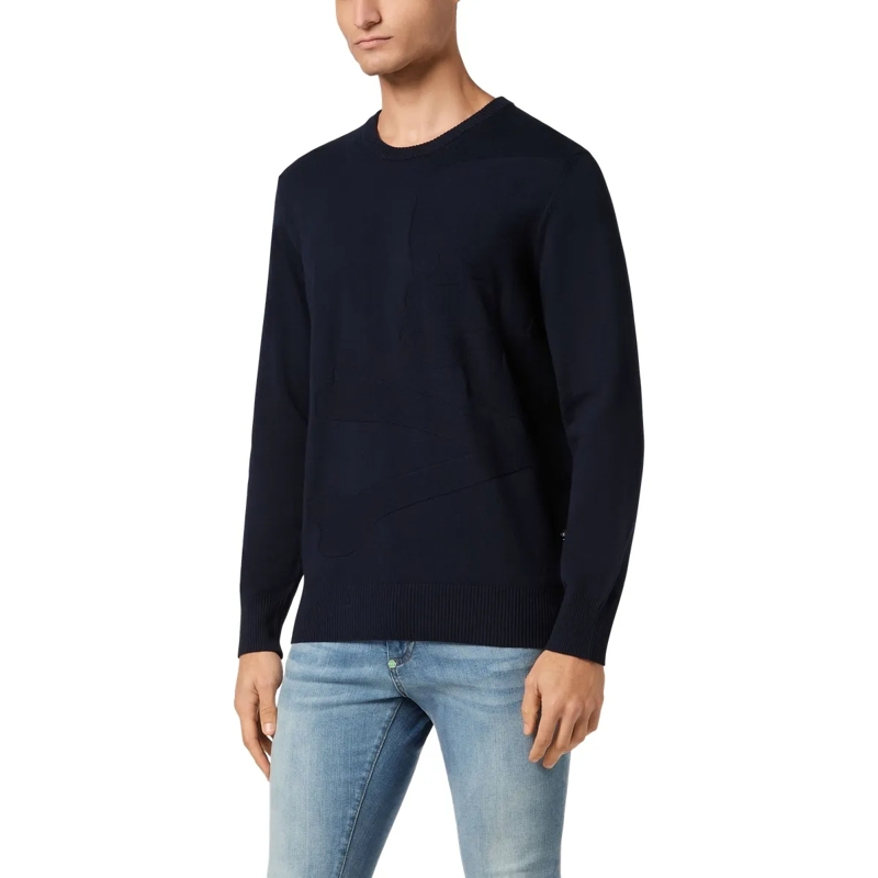 Philipp Plein  Rundhalspullover Skull&Bones dunkel-blau(Image 4)