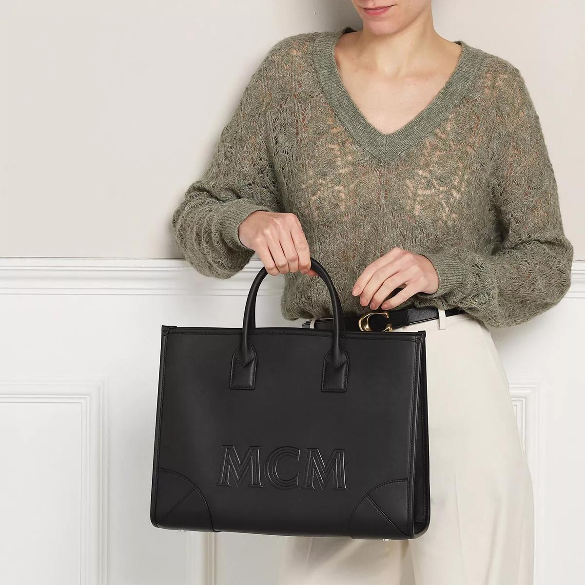 MCM Calfskin Linen Large Munchen Tote Black 1298761