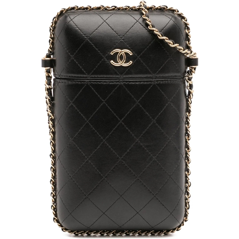 Chanel Sac à bandoulière CC Quilted Lambskin Chain Around Phone Holder schwarz