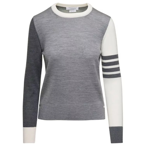 Thom Browne Fun Mix Relaxed Fit Crew Neck Pullover In Fine Mer Grey 