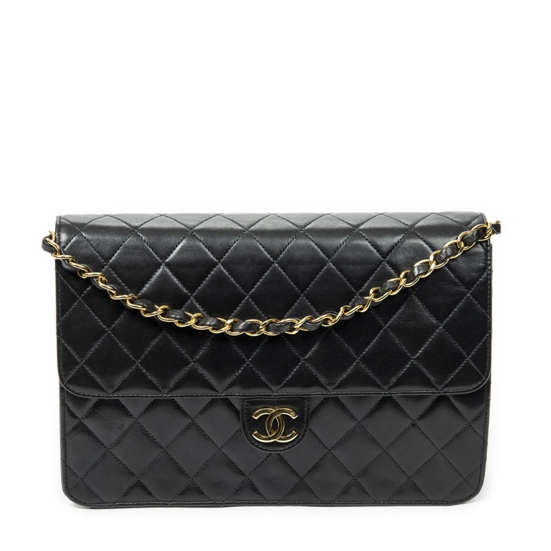 Chanel Crossbody Bag Vintage Push Lock Straight Flap schwarz