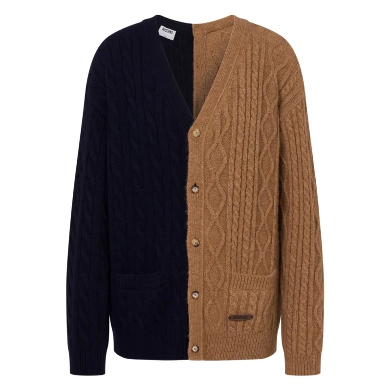 Moschino Vest Two-Tone Cable Knit Cardigan Brown