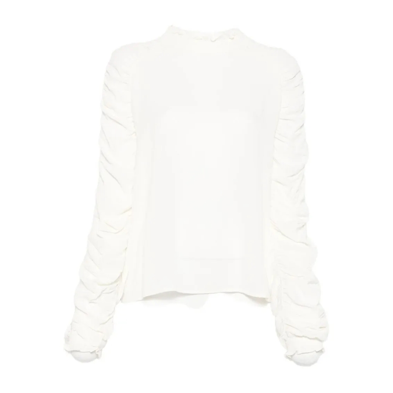 Twin-Set Chemisier Textured White Blouse With Ruched Sleeves White