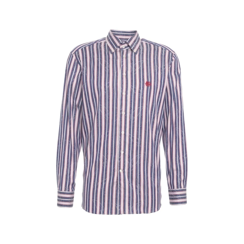 Etro Chemise Striped Shirt With Logo Embroidery Grey