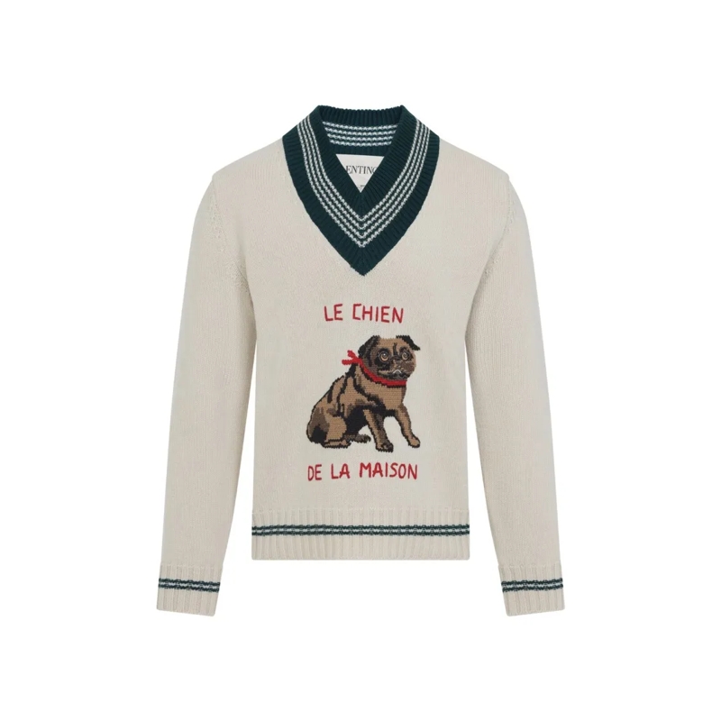 Valentino Garavani Pull Deep V-Neck Sweater Neutrals