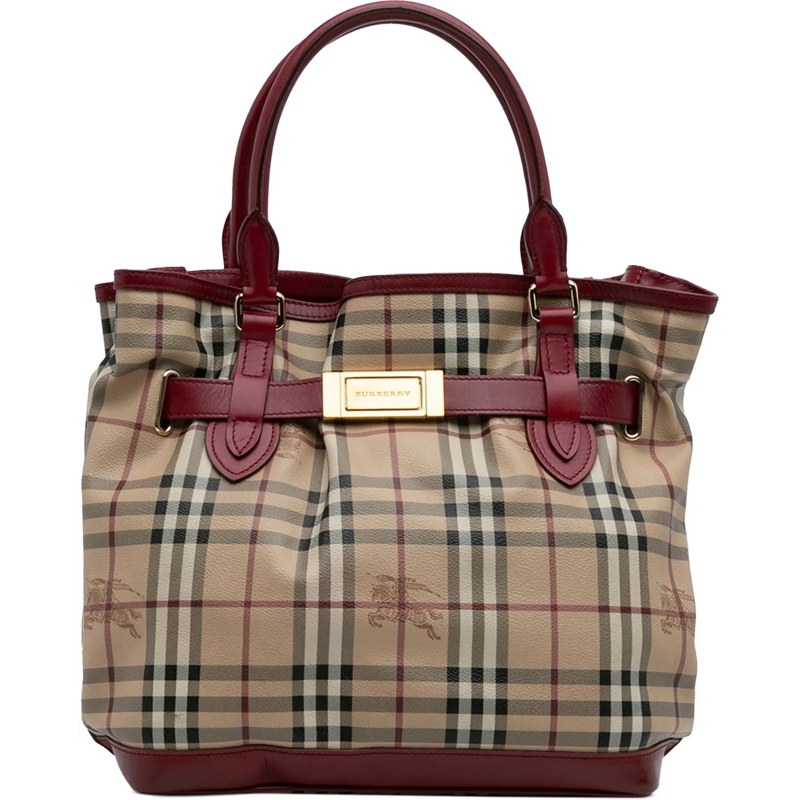 Burberry Schultertasche Haymarket Check Coated Canvas Golderton Satchel braun