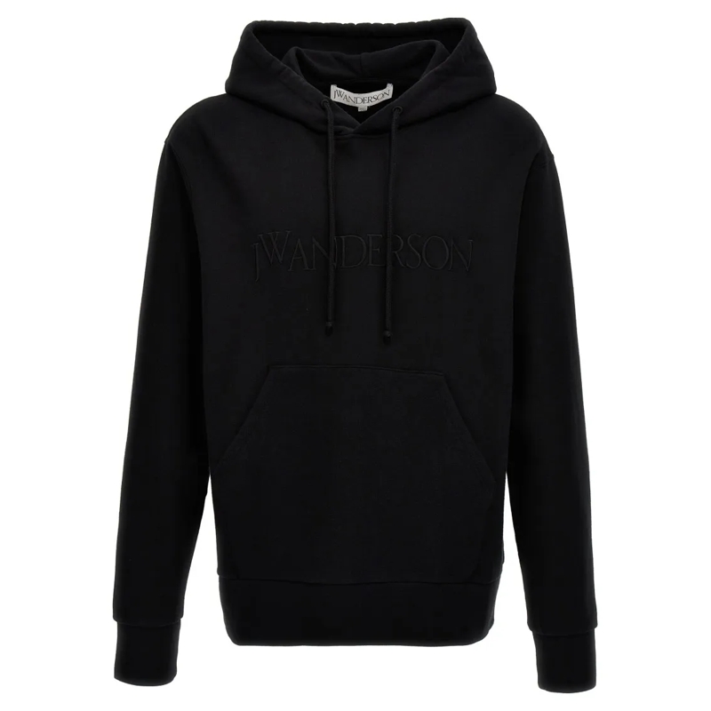 J.W.Anderson  Tone-On-Tone Logo Hoodie With Drawstring Hood Black