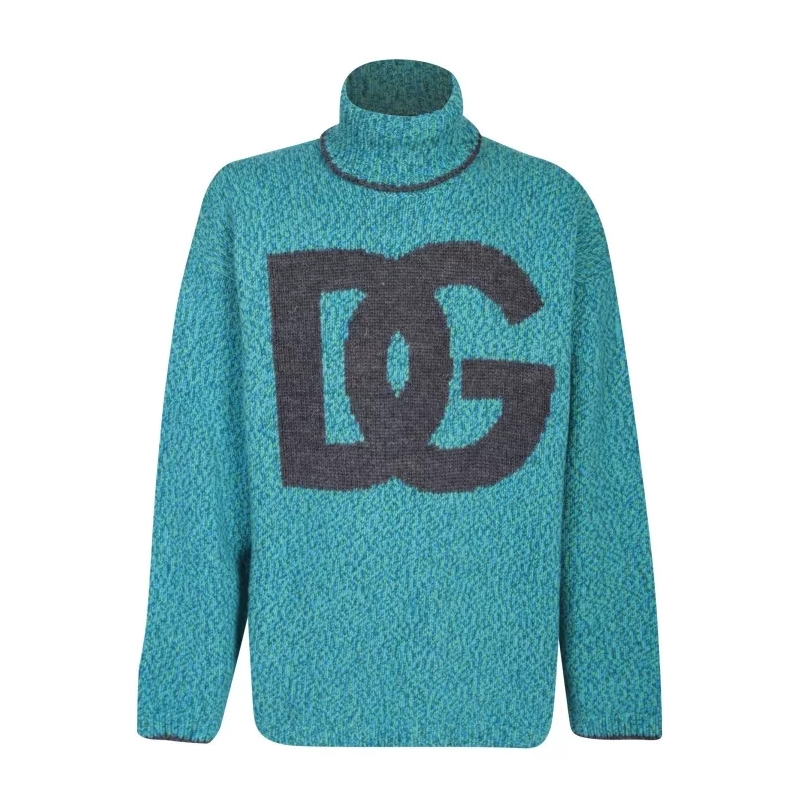 Dolce&Gabbana Pullover Signature Intarsia-Knit Logo High Neck Pullover Blue