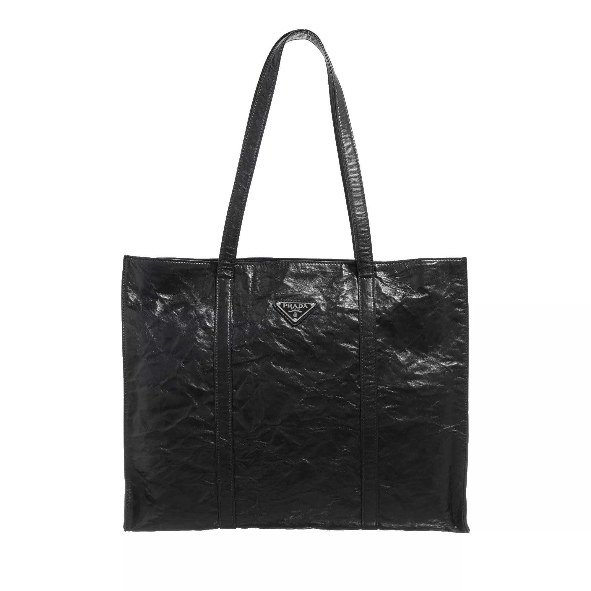 Prada Logo Plaque Tote Bag Black Shopping Bag