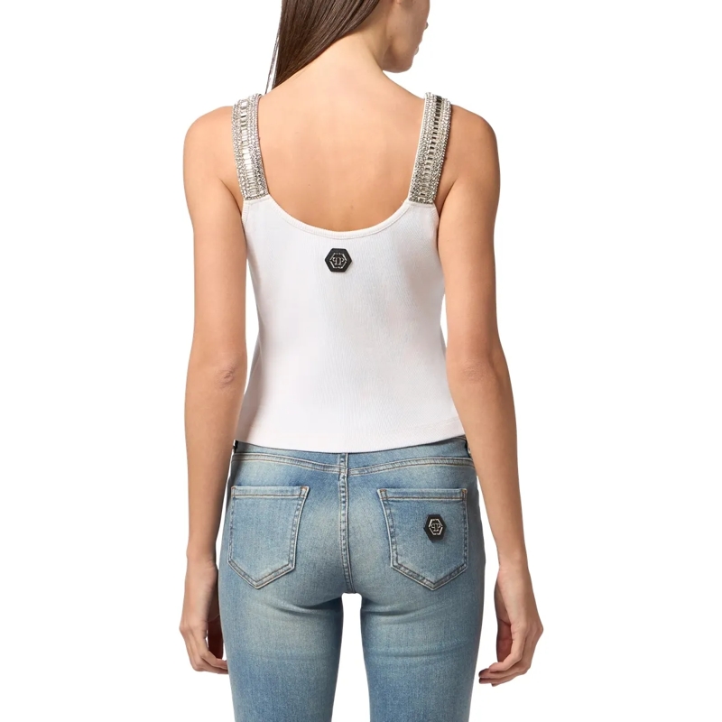 Philipp Plein Top Rib Tank Top Strass Hexagon weiss(Image 2)