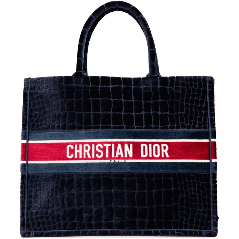 Christian Dior Shopper Large Velvet Embossed Book Tote blau