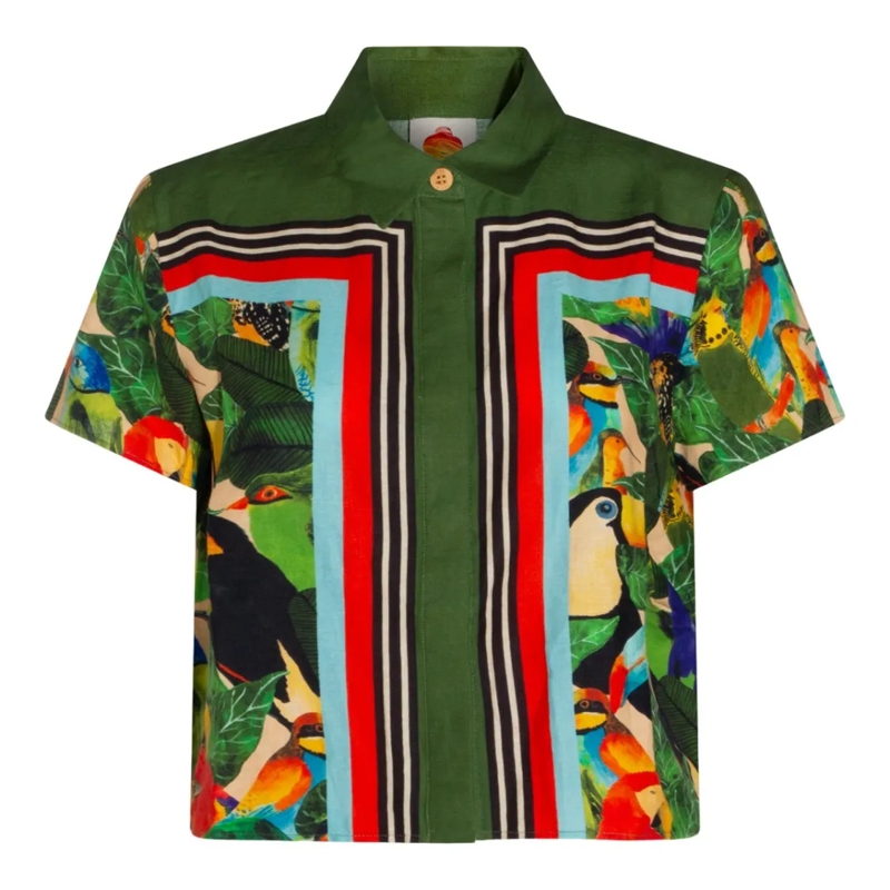 Farm Rio Chemise Tailored Button-Down Shirt With Classic Fit Black