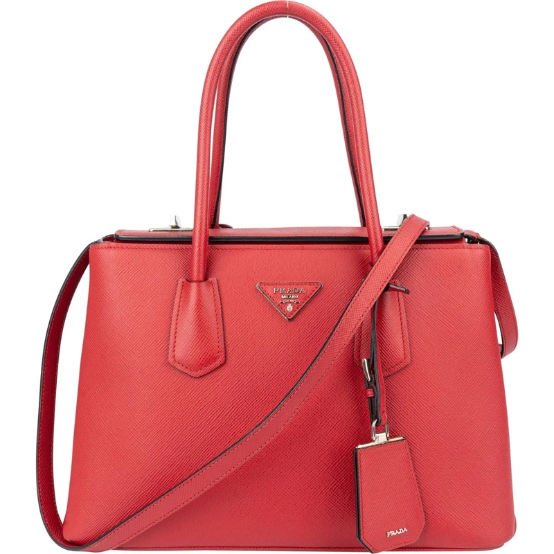 Prada Sac à bandoulière Prada Red Saffiano Leather Turnlock Double Handbag rot