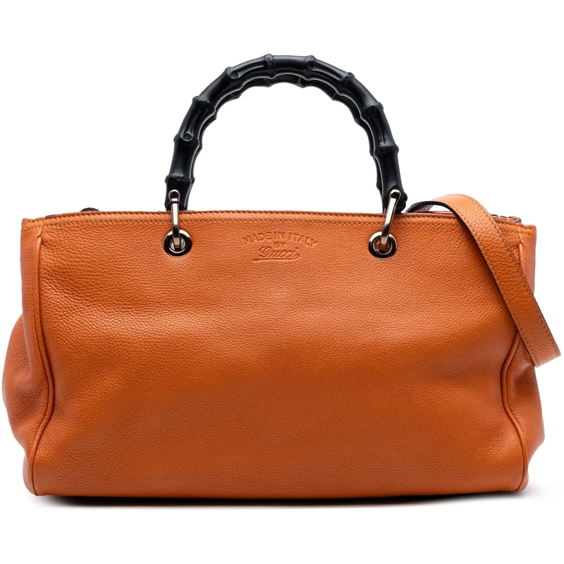 Gucci Sac à bandoulière Medium Calfskin Bamboo Shopper Satchel orange