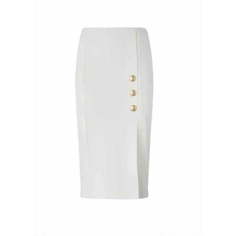 Pinko Midirok Technical Stretch Viscose Midi Skirt With Star-Emb White
