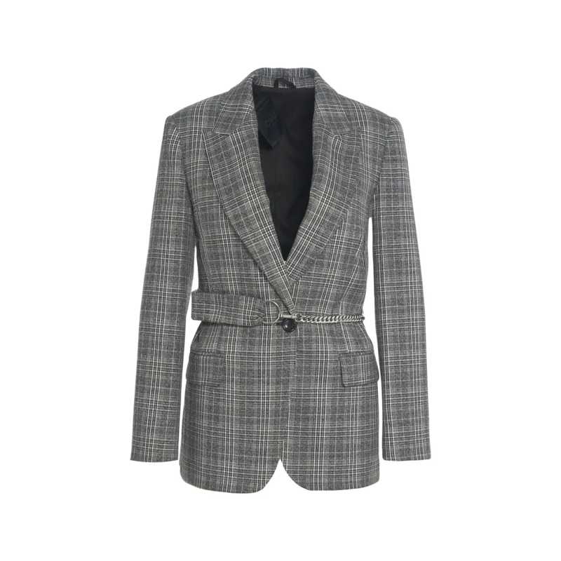 LIU JO Blazer Glencheck Tailored Blazer With Chain Belt Grey