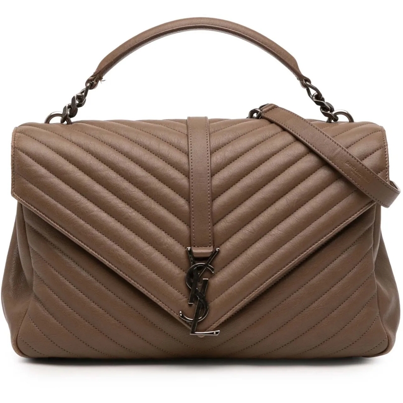 Saint Laurent Schultertasche Large Quilted Chevron Sheepskin College Satchel braun