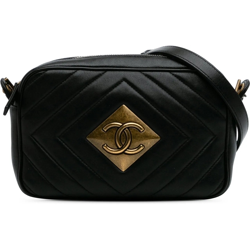 Chanel Sac à bandoulière Chevron Lambskin Pyramid CC Camera Bag schwarz