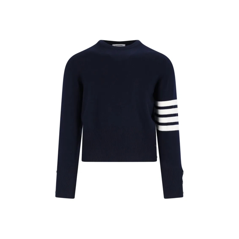 Thom Browne Pull Navy Cashmere Sweater With Iconic Sleeve Stripes Blue