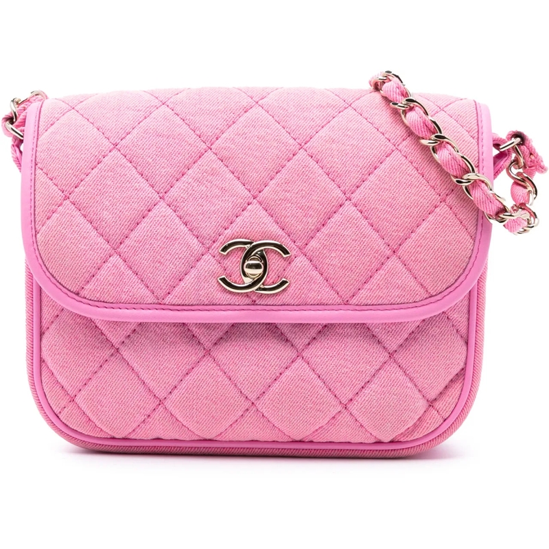 Chanel Sac à bandoulière Small CC Quilted Denim Messenger Flap rose