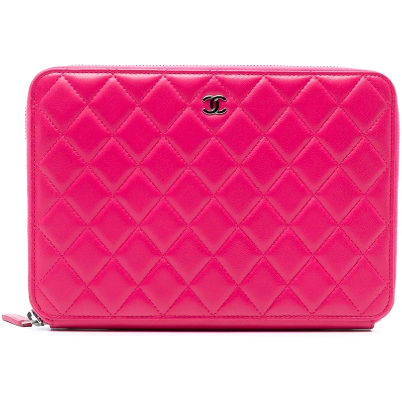 Chanel Clutch Large Quilted Lambskin Zip Around Organizer Clutch rose