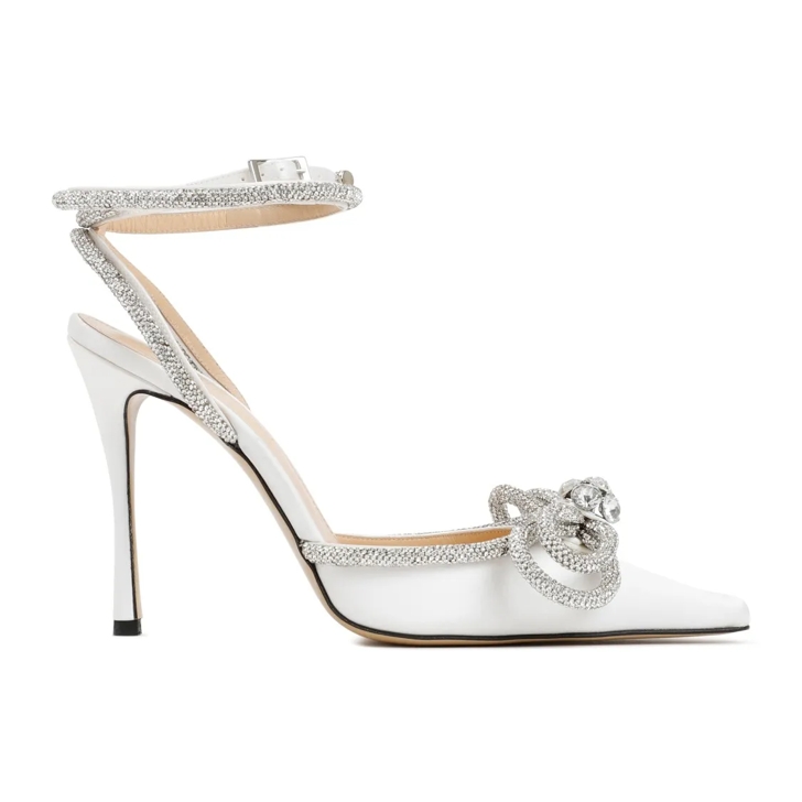 Mach Mach White Silk Double Bow High Heels White Pump