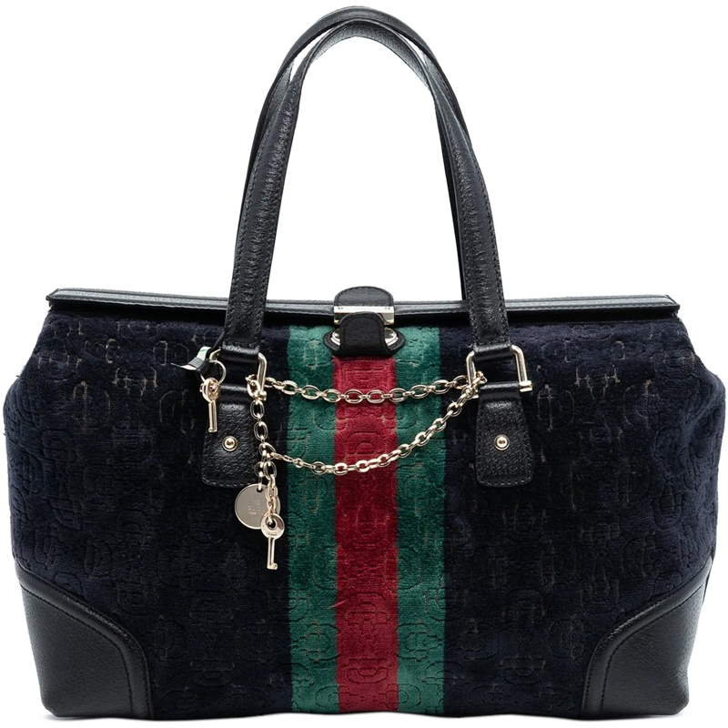 Gucci Tote Horsebit Velvet Web Treasure Boston Bag schwarz