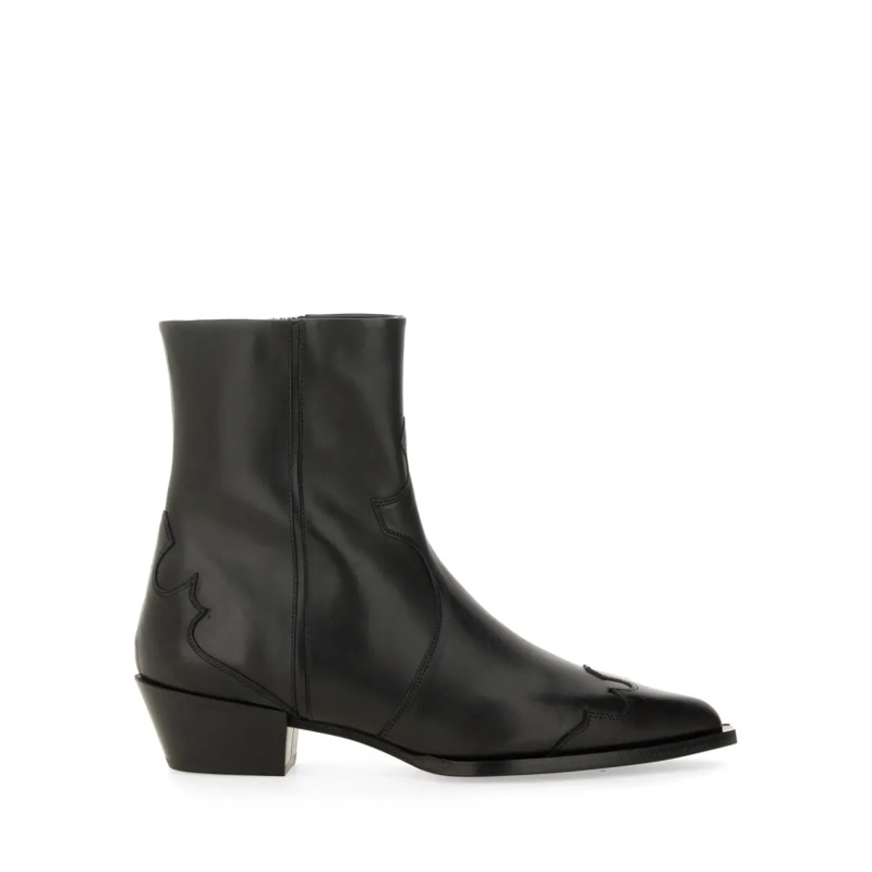 Aeydē Cowboy Boots Pointed Toe Western-Inspired Black Leather Boots Black