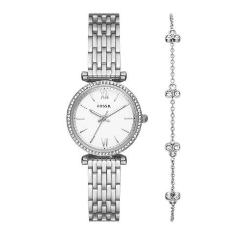 Fossil Carlie Three-Hand Stainless Steel Watch and Bracelet Silver Quarz-Uhr