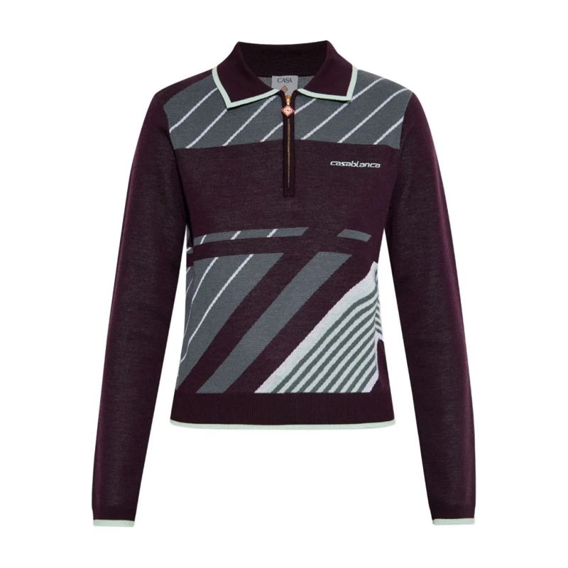 Casablanca Trui Violet Geometric Pattern Sweater With Zip-Up Colla Black