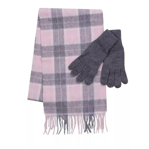 Barbour Wool Tartan Glove Scarf Set Pink Grey Wollschal