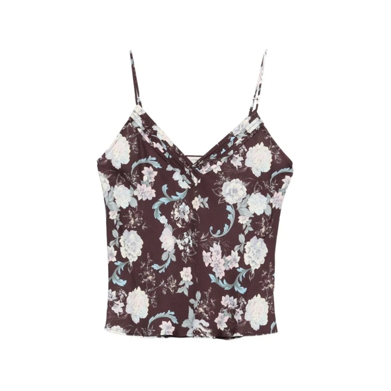 Forte Forte Blouse Floral-Patterned V-Neck Sleeveless Top With Adjust Grey