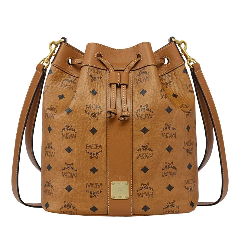 MCM Bucket Bag Dessau Vi Drawstring Med Co Cognac