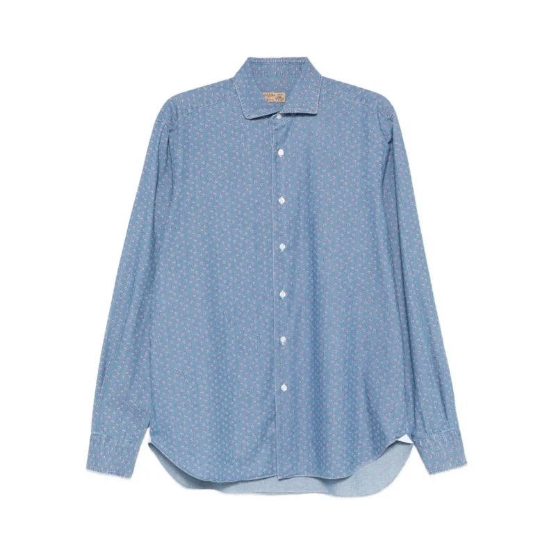 Barba Overhemd Refined Fit Blue Floral Pattern Barba Shirt Blue