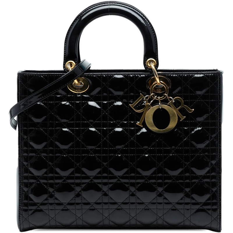 Christian Dior Schultertasche Large Patent Cannage Lady Dior schwarz
