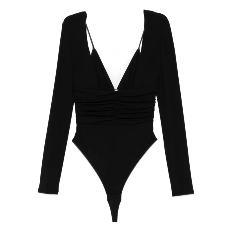Elisabetta Franchi  Fitted Bodysuit With Deep V-Neckline Black