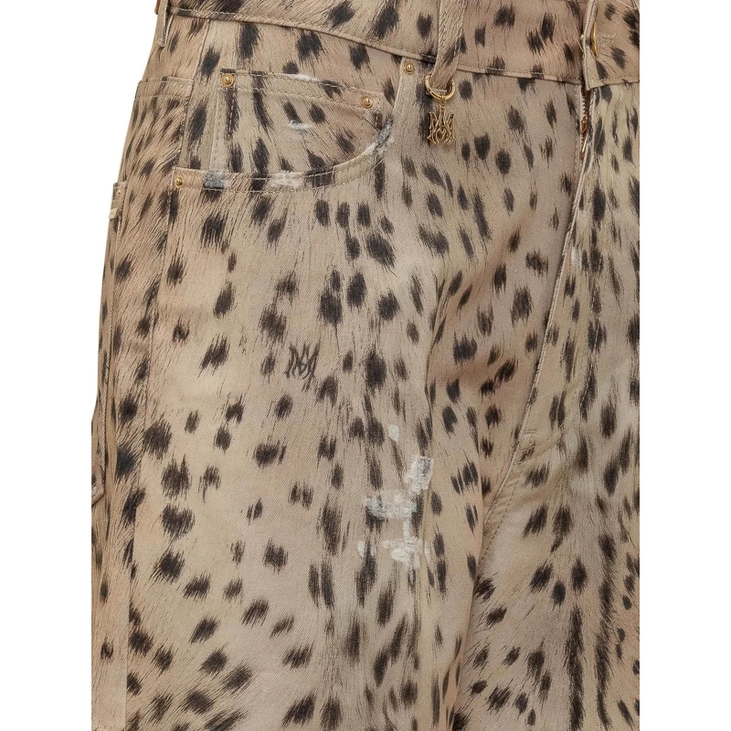 Amiri Jeans Boyfriend Jeans Carpenter con Stampa Animalier beige(Image 4)