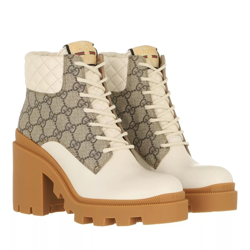 Gucci GG Ankle Boots White/Beige/Wood Lace up Boots