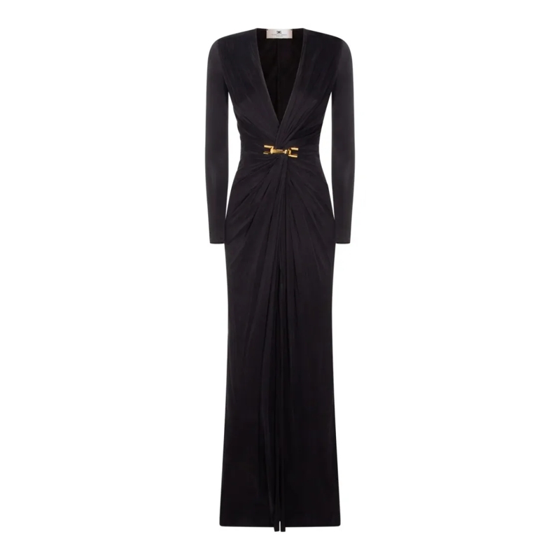 Elisabetta Franchi Avondjurk Cupro Dress With Draped Design Black