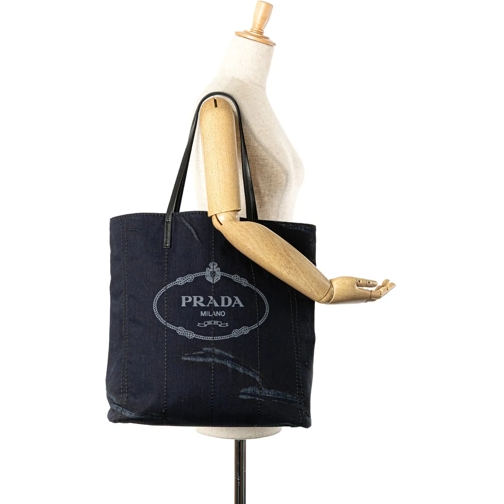 Prada Sac à provisions 2010-2024 Denim Mistolino Vitello Logo Tote blau (Image 20)