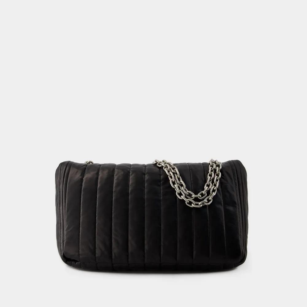 Balenciaga Shoppers Monaco Hobo Bag M Quilted Leather Black in zwart