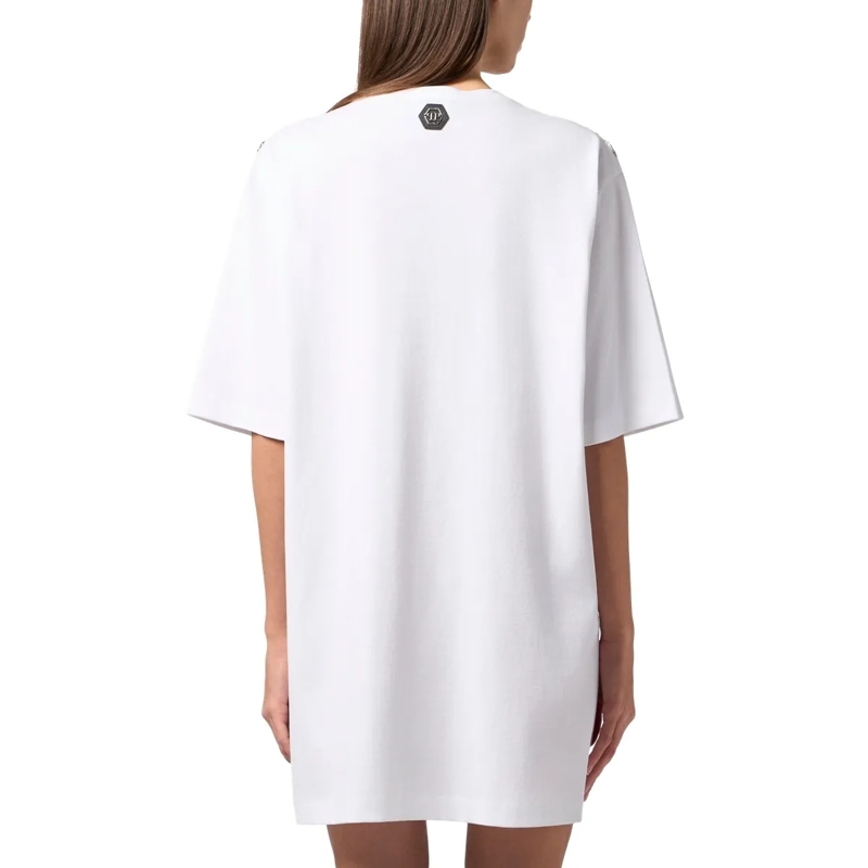 Philipp Plein Midikleid V-Neck T-Shirt Dress Crystal Fringes weiss(Image 2)